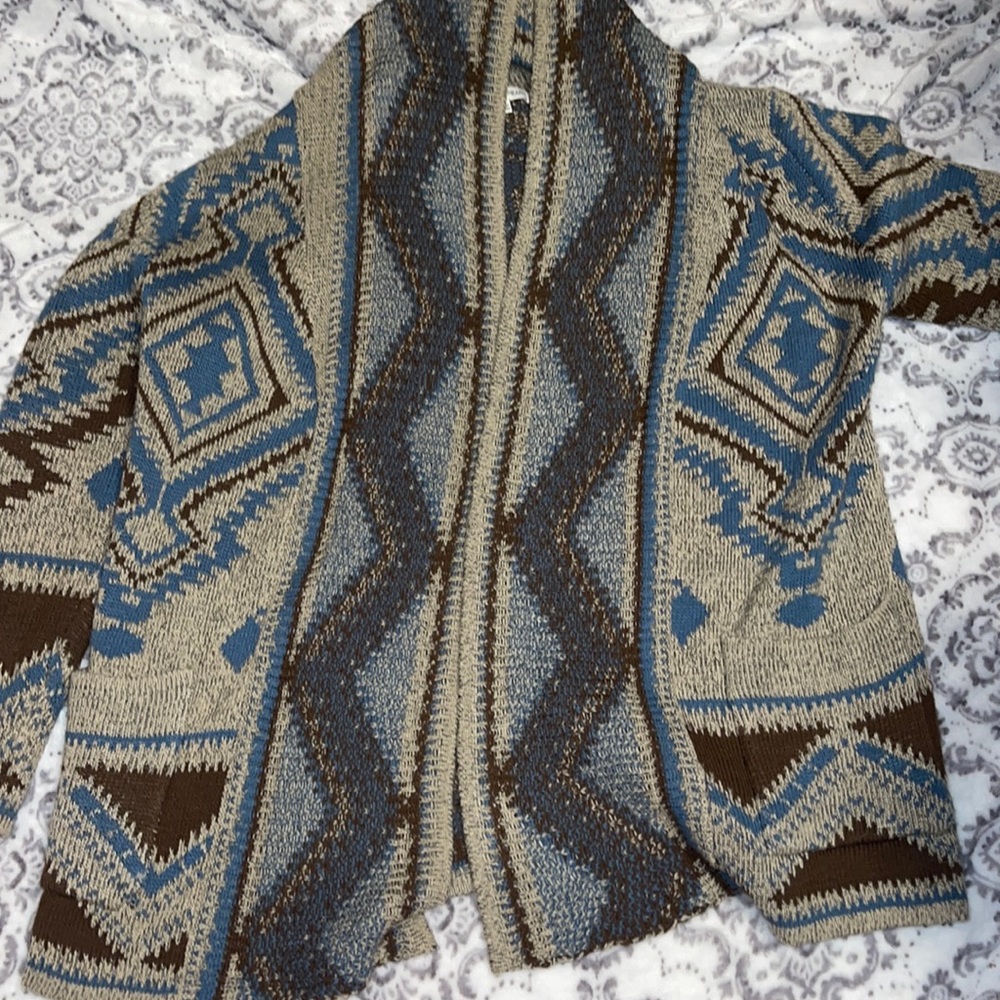 Woven Heart Brown and Blue Aztec Cardigan
